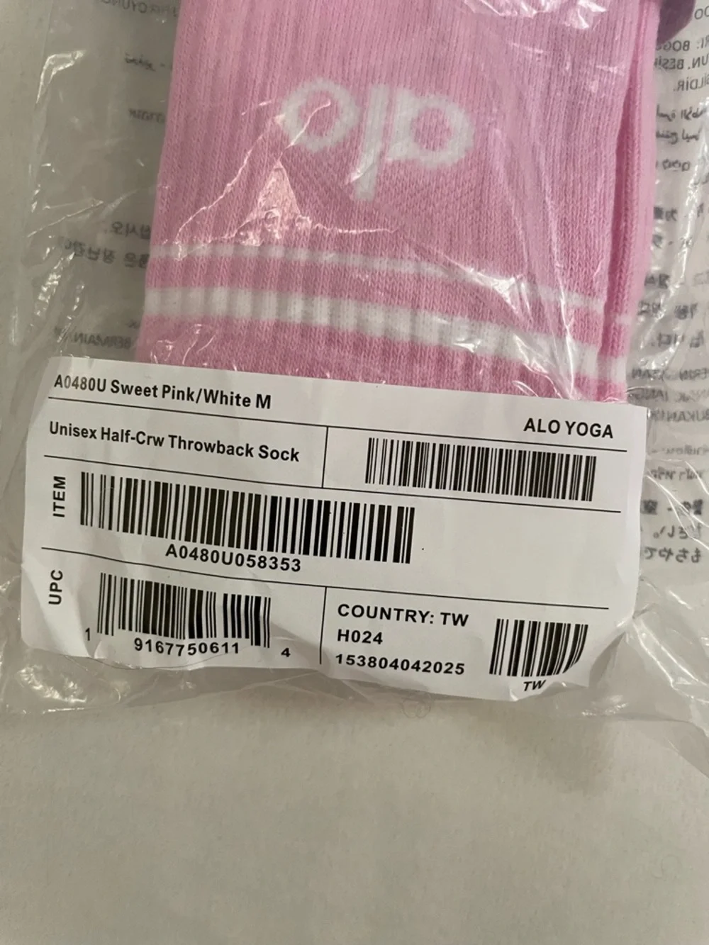 Alo NWT Unisex Half Crew Throwback Socks Sweet Pink White Size M